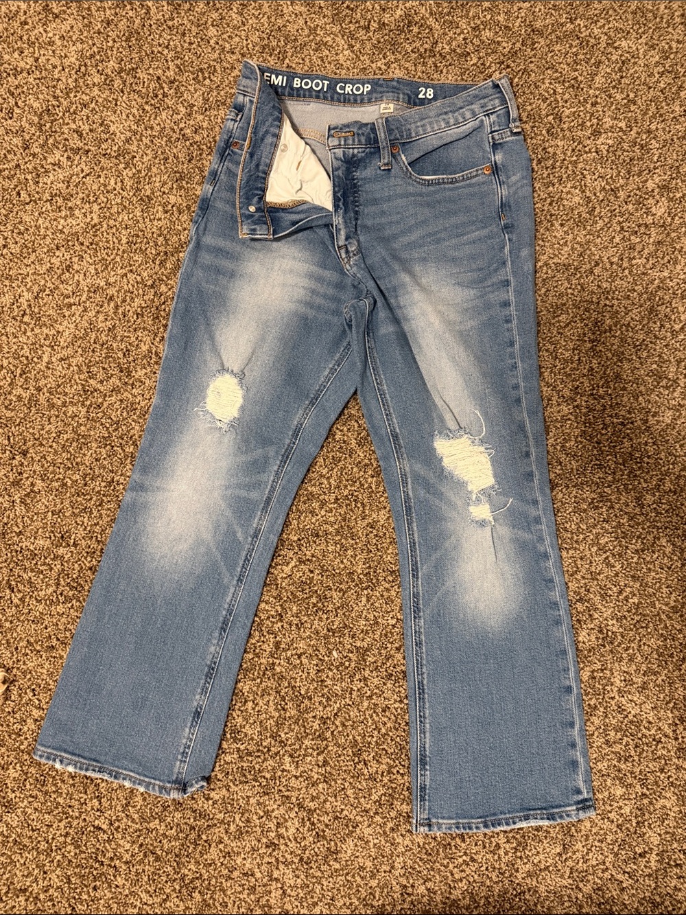 J. Crew Light Blue Distressed Demi Boot Crop Jeans